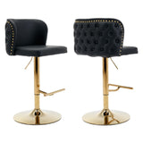 2X FAUX LEATHER GOLDEN BASE SWIVEL BAR STOOLS- BLACK