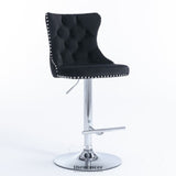 2X HEIGHT ADJUSTABLE SWIVEL BAR STOOL VELVET STUDS BARSTOOL