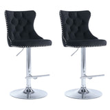 2X HEIGHT ADJUSTABLE SWIVEL BAR STOOL VELVET STUDS BARSTOOL