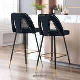 2X VELVET BAR STOOL GOLD METAL LEGS BARSTOOL KITCHEN