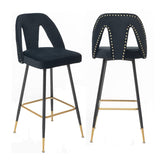 2X VELVET BAR STOOL GOLD METAL LEGS BARSTOOL KITCHEN