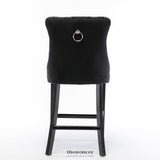 2X VELVET BAR STOOLS WITH STUDS TRIM WOODEN LEGS TUFTED