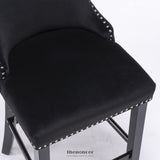 2X VELVET UPHOLSTERED BUTTON TUFTED BAR STOOLS WITH WOOD