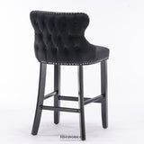2X VELVET UPHOLSTERED BUTTON TUFTED BAR STOOLS WITH WOOD