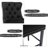 4X VELVET BAR STOOLS WITH STUDS TRIM WOODEN LEGS TUFTED