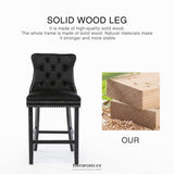 4X VELVET BAR STOOLS WITH STUDS TRIM WOODEN LEGS TUFTED