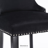 4X VELVET UPHOLSTERED BUTTON TUFTED BAR STOOLS WITH WOOD