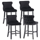 4X VELVET UPHOLSTERED BUTTON TUFTED BAR STOOLS WITH WOOD