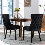 4X VELVET UPHOLSTERED DINING CHAIRS TUFTED WINGBACK SIDE