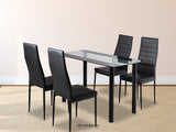 5PC INDOOR DINING TABLE AND CHAIRS DINNER SET GLASS LEATHER