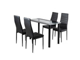 5PC INDOOR DINING TABLE AND CHAIRS DINNER SET GLASS LEATHER
