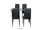 5PC INDOOR DINING TABLE AND CHAIRS DINNER SET GLASS LEATHER
