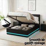 Artiss Bed Frame King Single Size LED Gas Lift Black LUMI