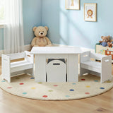 Keezi 3PCS Kids Table and Chairs Set Storage Toys Play Activity Desk