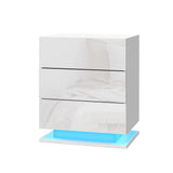 Artiss Bedside Table LED 3 Drawers - MORI White