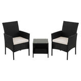 Gardeon 3PC Outdoor Bistro Set Patio Furniture Wicker Setting Chairs Table Cushion Black