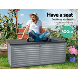 Gardeon Outdoor Storage Box 390L Container Lockable Garden Bench Tools Toy Shed Black