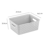 Plastic Desk Storage Basket with Ventilated Sides and Carry Handles for Office Supplies, Snacks and Study Organisation, White, 26 x 20 x 10 cm