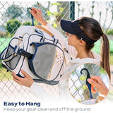 Pickleball Paddle Bag Large Capacity Sports Tote for Racket Shoes Water Bottle Phone with Fence Hook for Outdoor Court Training and Travel (White)