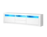 LED RGB TV Cabinet Entertainment Unit Stand Gloss Drawers 160cm White