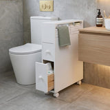 Removable Bathroom Side Cabinet Toilet Caddy with Storage Drawers- White
