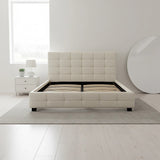 Double PU Leather Deluxe Bed Frame White