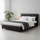 Queen PU Leather Deluxe Bed Frame Black