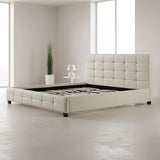 King PU Leather Deluxe Bed Frame White