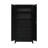 Black Two Door Metal Storage Cabinet with Legs Adjustable Shelf Lockable Steel Cupboard for Home Office Gym