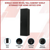 Single-Door Metal Tall Cabinet Shelf Storage for Home Office Gym