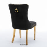 AADEN 2X VELVET DINING CHAIRS WITH GOLDEN METAL LEGS-BLACK