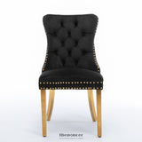 AADEN 2X VELVET DINING CHAIRS WITH GOLDEN METAL LEGS-BLACK