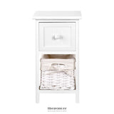 ARTISS BEDSIDE TABLE 1 DRAWER WITH BASKET RUSTIC WHITE X2