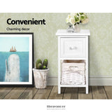 ARTISS BEDSIDE TABLE 1 DRAWER WITH BASKET RUSTIC WHITE X2