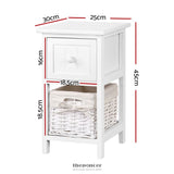 ARTISS BEDSIDE TABLE 1 DRAWER WITH BASKET RUSTIC WHITE X2