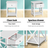 ARTISS BEDSIDE TABLE 1 DRAWER WITH SHELF - EMMA WHITE