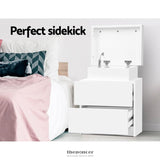 ARTISS BEDSIDE TABLE 2 DRAWERS LIFT-UP STORAGE - COLEY WHITE