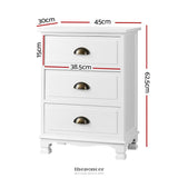 ARTISS BEDSIDE TABLE 3 DRAWERS VINTAGE - THYME WHITE