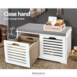 ARTISS FABRIC SHOE BENCH WITH DRAWERS - WHITE & GREY