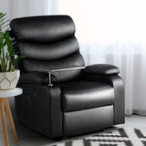 ARTISS RECLINER CHAIR LEATHER BLACK TRAY TABLE ERIKA