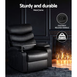 ARTISS RECLINER CHAIR LEATHER BLACK TRAY TABLE ERIKA