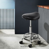 ARTISS SADDLE SALON STOOL BLACK PU SWIVEL BARBER HAIR DRESS