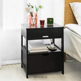BLACK BEDSIDE TABLE WITH 2 DRAWERS
