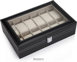BLACK PU LEATHER WATCH ORGANIZER DISPLAY STORAGE BOX CASES