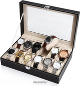 BLACK PU LEATHER WATCH ORGANIZER DISPLAY STORAGE BOX CASES