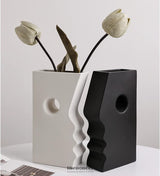 CERAMIC SET OF 2 MODERN BLACK AND WHITE VASES FOR HOME DCOR