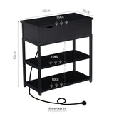 COMPACT 3 - TIER SOFA SIDE TABLE WITH POWERBOARD BLACK