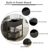COMPACT 3 - TIER SOFA SIDE TABLE WITH POWERBOARD BLACK