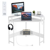 COMPACT L - SHAPED CORNER DESK WITH BUILT - IN POWER BOARD