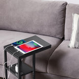 E - SHAPED SOFA SIDE TABLE WITH POWER BOARD BLACK